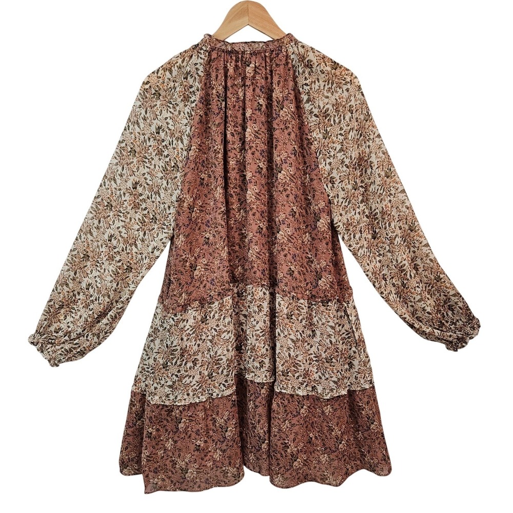 Show Me Your Mumu Birdie Dress Tiered Boho Cottage L Floral Pink Sheer Peasant - Picture 4 of 15